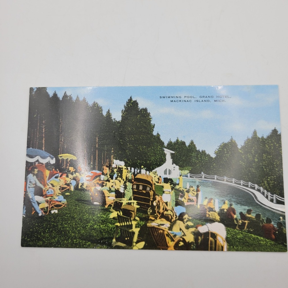 Vintage Swimming Pool Grand Hotel Mackinac Island Michigan Postcard Eckco-Chrome